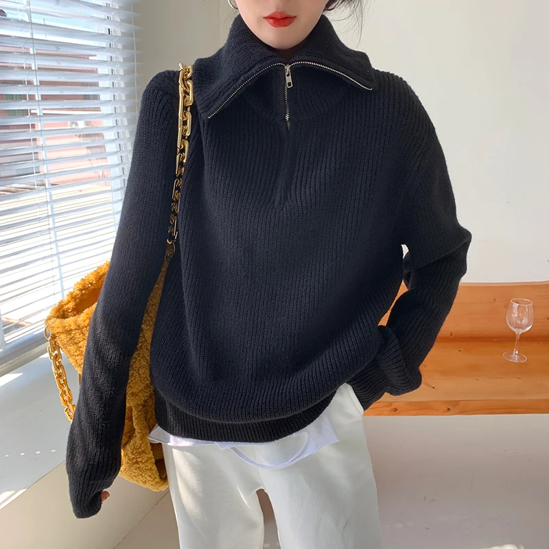 Пуловер HziriP Женский осенне-зимний теплый вязаный с высоким воротником одежда OL |