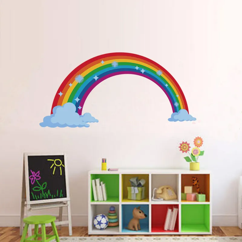 Современные съемные радужные настенные художественные наклейки с облаками и