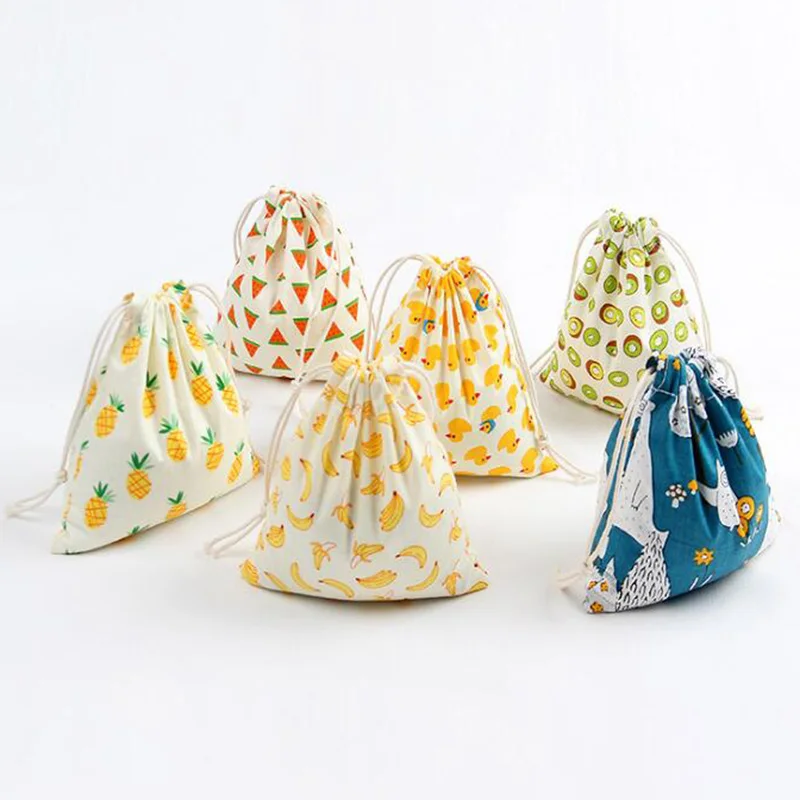 3 упаковки хлопковых сумок на шнурке милые повседневные сумки для хранения с