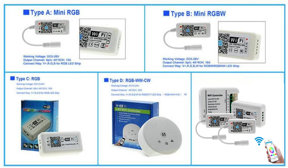Светодиодный интеллектуальный контроллер Wi-Fi RGB/RGBW RGBCCT DC12-24V смартфон Fo RGB/RGBW RGBCCT светодиодный полосы