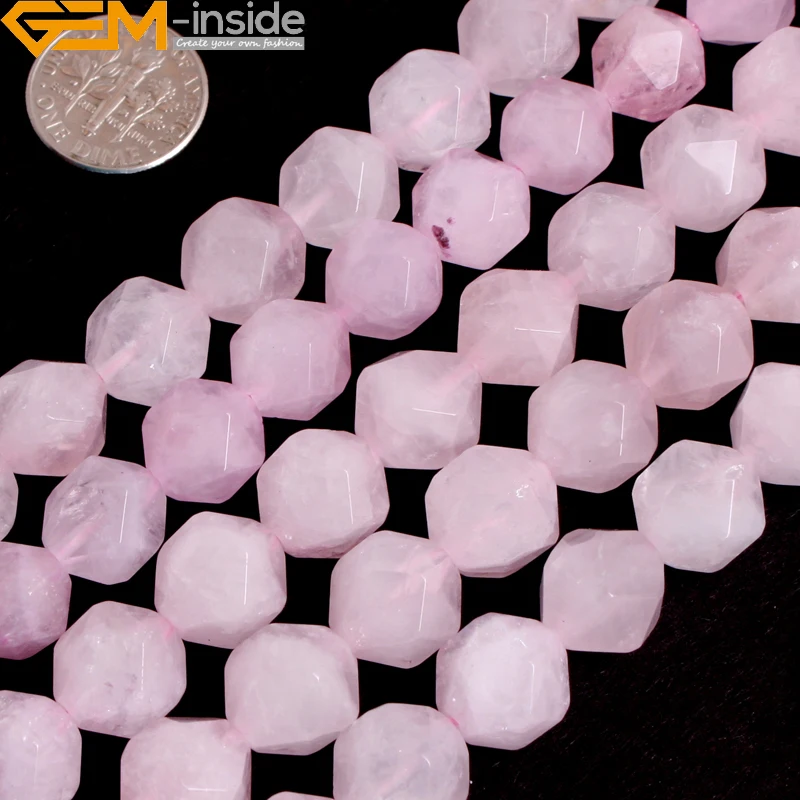 

Gem-inside Natural Faceted Beads Of Cambay Rose Quartzs Crystal Beads For Jewelry Making Bracelet Necklace 6mm-12mm 15inches DIY