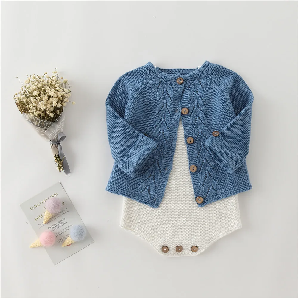 blue set 1 Г., Осенний вязаный свитер с 3D рисунком листьев Bebes, кардиган, Детский свитер для мальчиков и девочек детская одежда для новорожденных, комплект трикотажной одежды для детей - Цвет: blue set 1