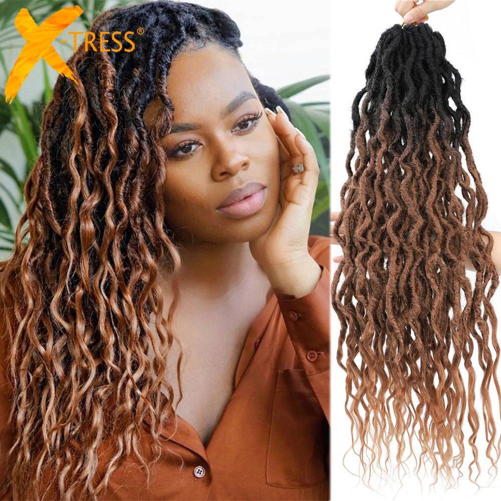 

Ombre Brown Color Synthetic Goddess Faux Locs Crochet Braids Hair For Black Women Low Temperature Fiber X-TRESS Braiding Hair