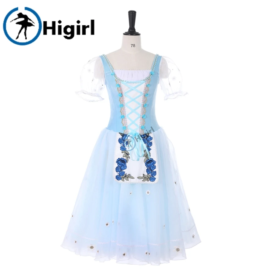 Женская синяя профессиональная балетная пачка Жизель с пышными рукавами