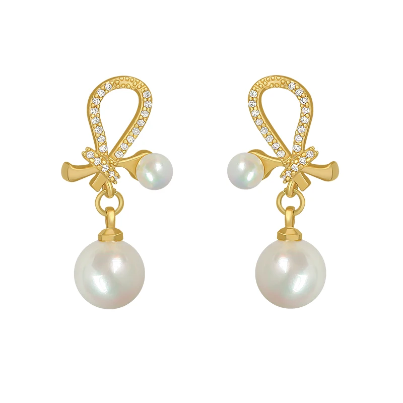 

Earrings 2020 Trend New Design Bowknot Pearl Pendant Earrings Fashion Women Jewelry Korea Luxury Elegant Girl Jewelry