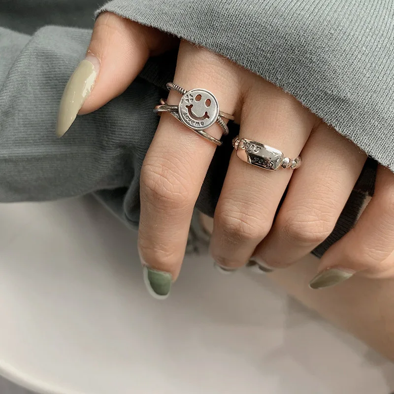 

Cold Wind Smiley Face Goodluck Ring Female Ins Personalized Fashionable and Versatile Index Finger Open Ring Ring