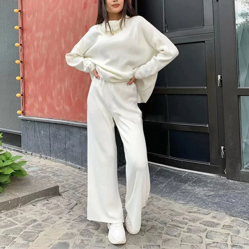 Женский трикотажный костюм с брюками свободный зимний свитер длинным рукавом и