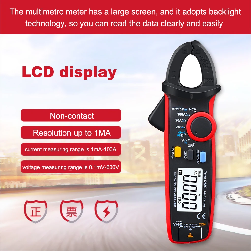 

UT210E Digital LCD Clamp Multimeter Non-Contact True RMS VFC Meter Precision Auto-Off Portable Pocket Voltage Detector Tester