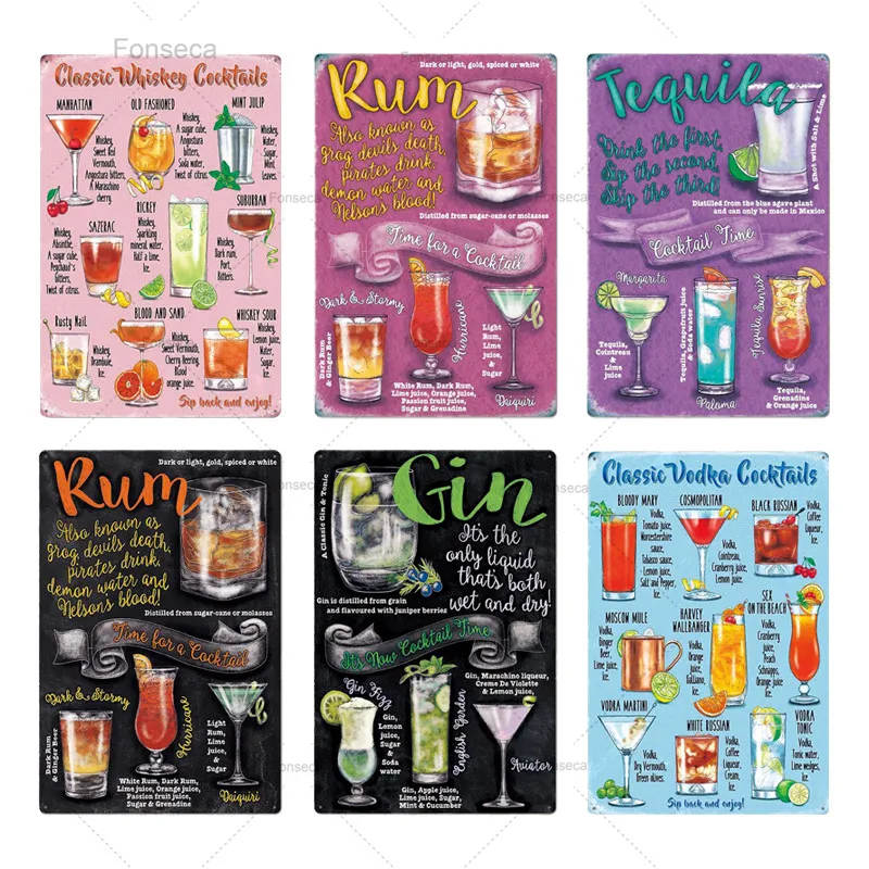 Оловянные знаки металлическая винтажная вывеска для коктейлей Настенный декор