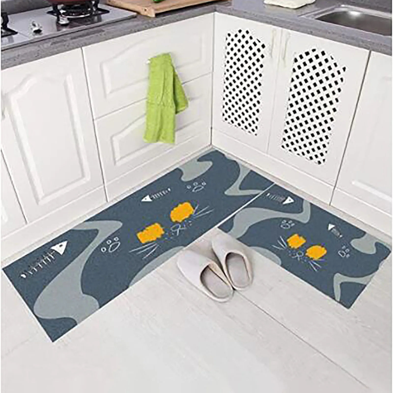 

Kitchen Nonslip Floor Mat Black Striped Oil Absorbent Long Carpet Stick Figure Rug For Home 2pcs/set Carpet L*5