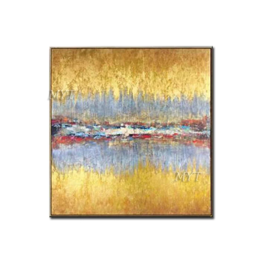

The Top And Bottom Are Golden It's Colored In The Middle Handpainted Wall Art Home Decor Picture Modern Oil Painting On Canvas