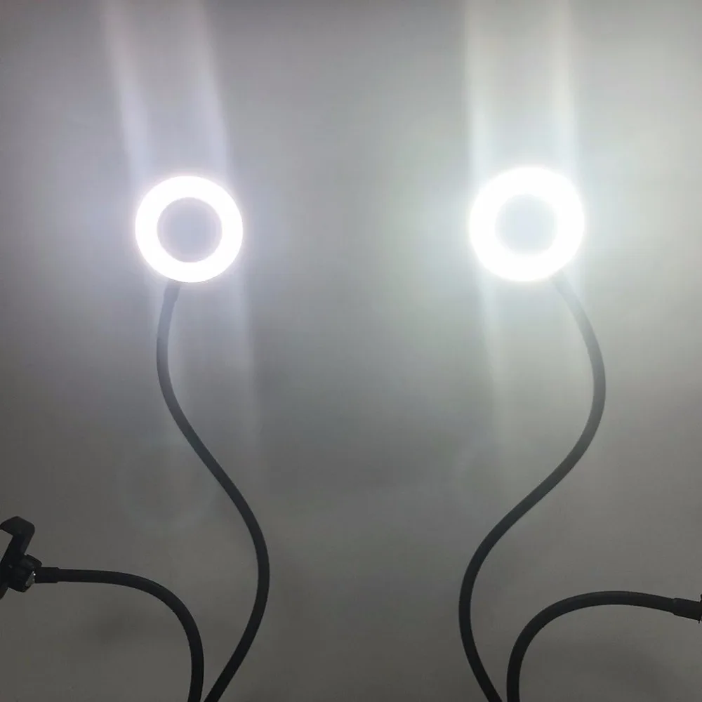 

2-in-1 Cell Phone Holder with LED Selfie Ring Light for Live Stream Phone Clip Holder Adjustable Desk Lamp Makeup Light dropship