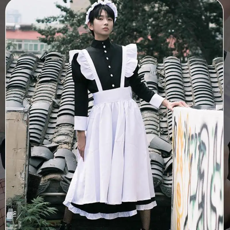 Костюм горничной Кодоны для мужчин и женщин черная Готическая Карнавальная