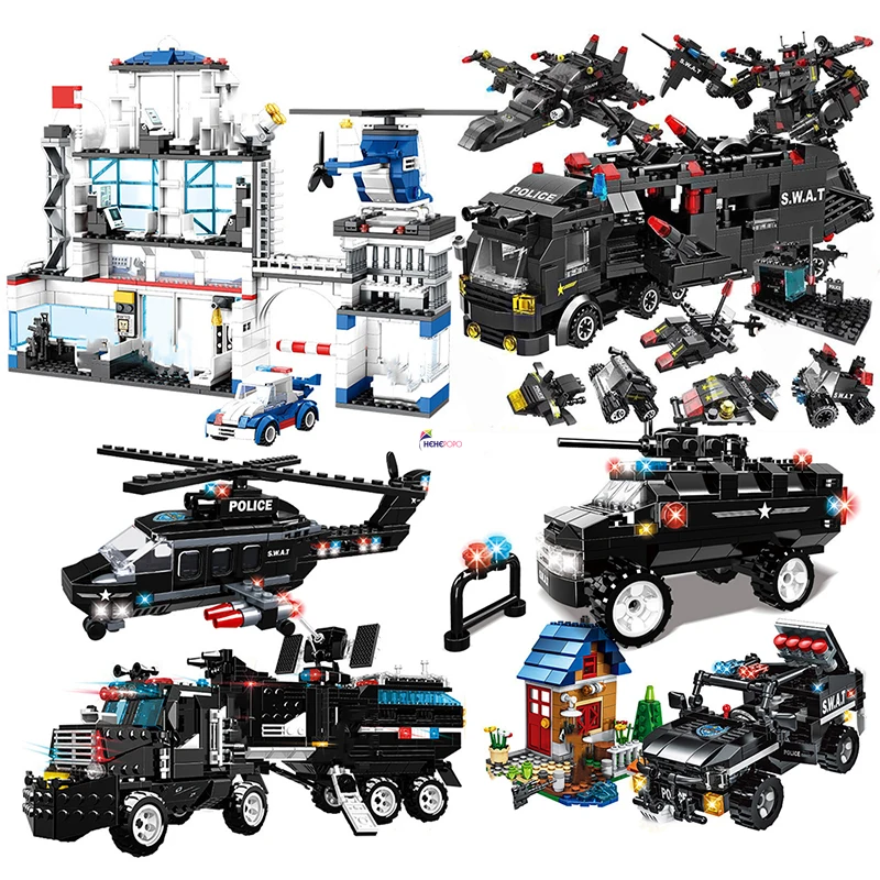 

SWAT Military Special Forces Building Blocks Police Station Bus Car Helicopter Truck Sets Arrest Patrol Army Vehicle City Bricks