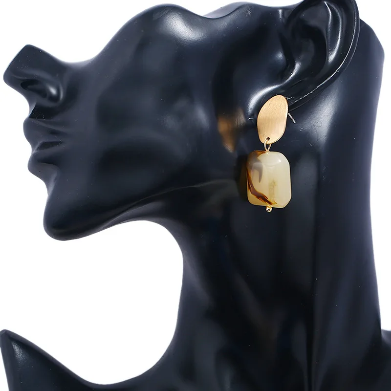 New Fashion Brushed Gold Color Deep Blue Resin Pendant Statement Copper Drop Earrings for Women Girls Party Jewelry | Украшения и