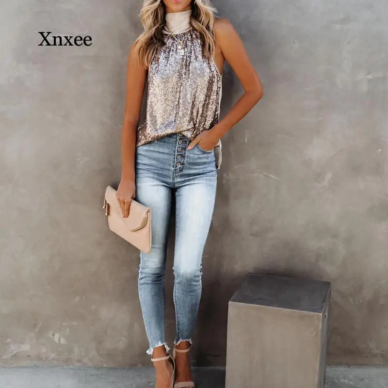 

Women Office Sequins Blouse Hollow Out Female Halter Chiffon Long Sleeve Shirt Tops Ladies Trim Slim Exposed Navel Blouse Blusas