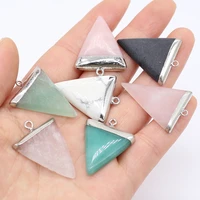 22x30mm natural semi precious stone pendant triangle pink crystal charms for jewelry making diy necklace earring accessories