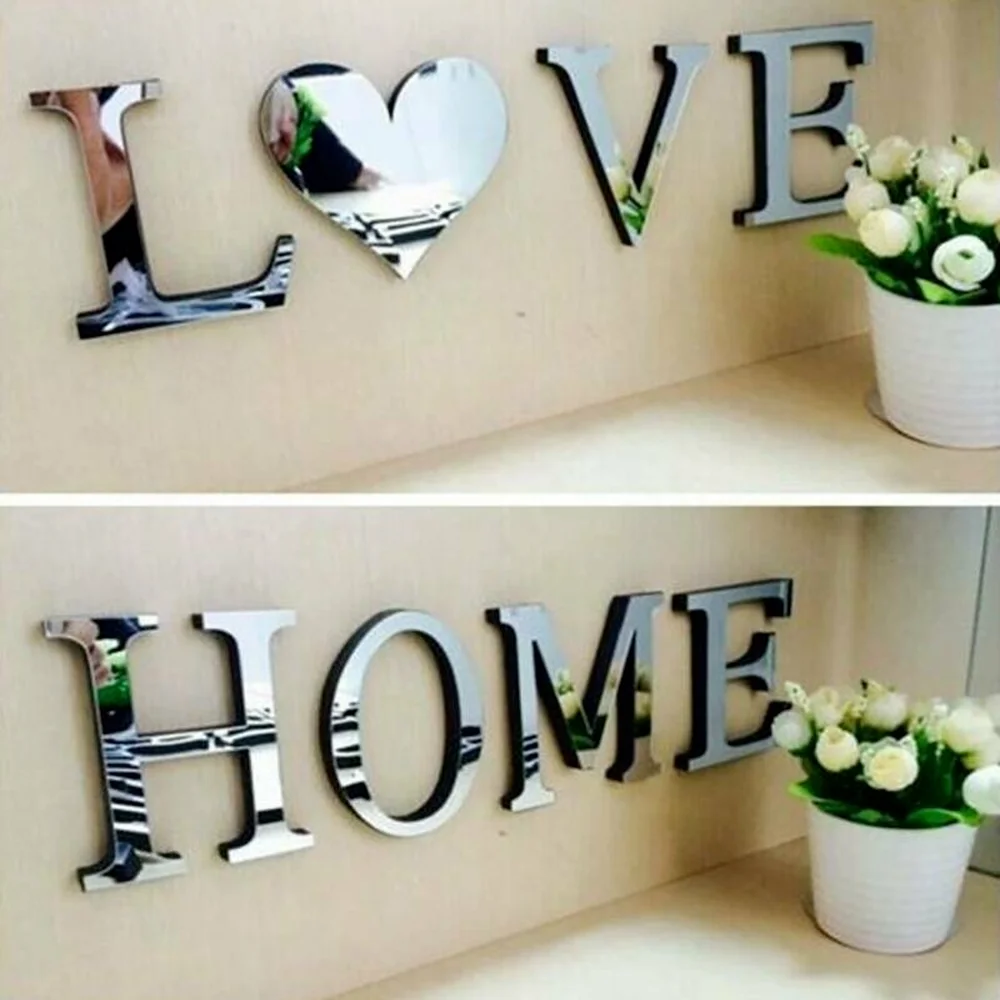 

3D Mirror Tile English Letter Creative Combination Wall Sticker Love / Family Letter DIY Art Mural AcryLic Decal Decoration