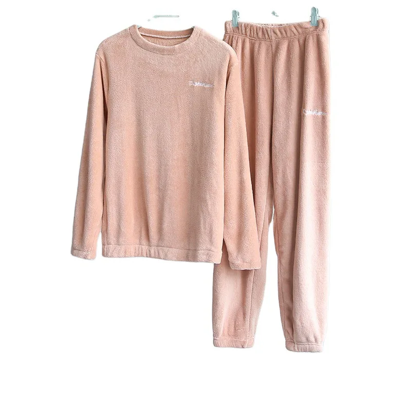 

Men's Pajamas Suit Coral Fleece Home Service Warm Pullover Women Pyjamas Set Couple 2021 Long-sleeved Pants Home Wear MA70061