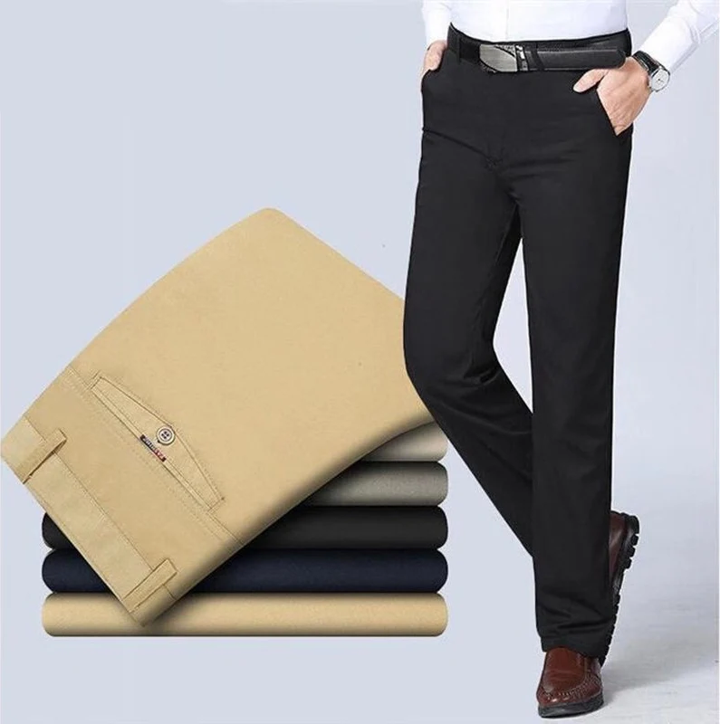 

Spring Autumn Middle-aged Casual Trousers Men's Straight Slacks High Waists Dad's Thin Thick Breathable Cotton Male Suit Pants