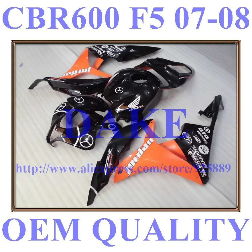

DAKE // Injection Orange Black Fairing Kits For HONDA CBR 600 RR 07 08 F5 2007 2008 CBR600RR 2007 2008 Fairings+ Tank #228ah