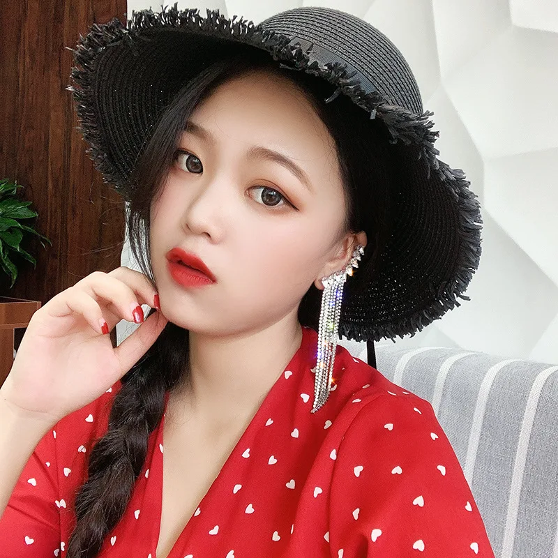 GTQ модные длинные висячие серьги Стразы с кисточками для женщин бижутерия