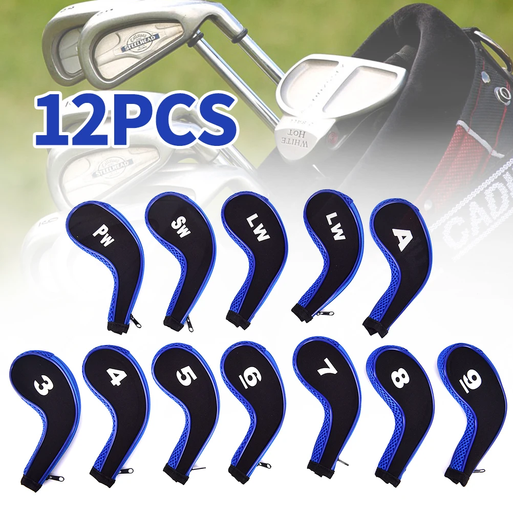 

12Pcs Golf Clubs Iron Head Covers Headcovers with Zipper Long Neck Gift
