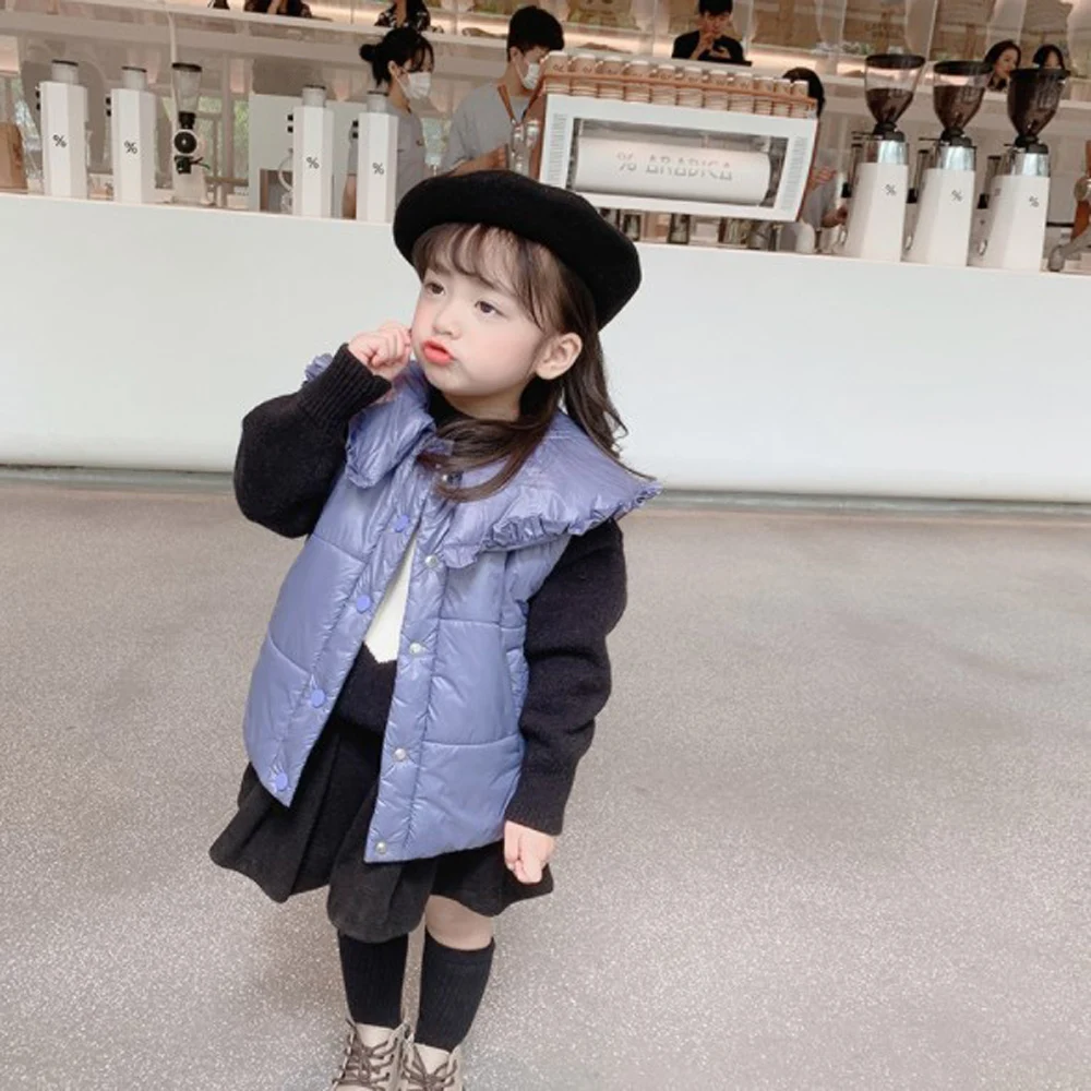 

Cultiseed Girls Cute Thicken Warm Ruffled Peter Pan Collar Sleeveless Vest Coats Children Kids Korean Single Breasted Jackets