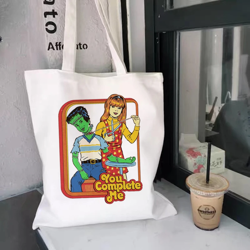 

Female Canvas Shopping Bag Fashion Ladies Canvas Tote Bag Reusable Eco Handbag Tote bag Funny Shopper Bags Women sac shopping
