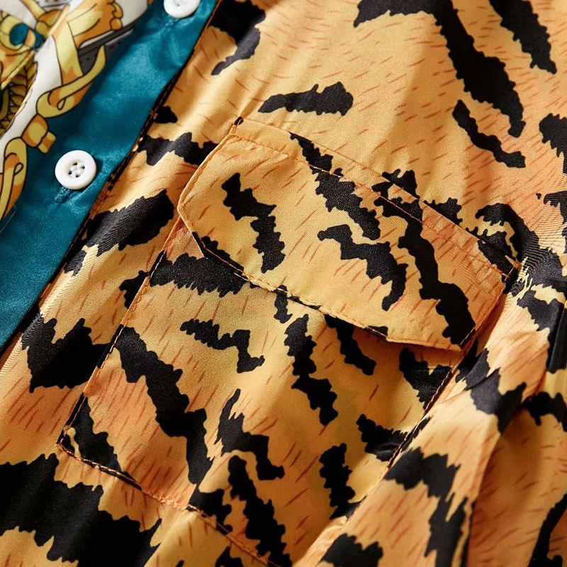 

VERDEJULIAY High Street Style A-Line Dresses Women 2020 Spring New Runway Designer Vintage Stitching Tiger Print Midi Dress