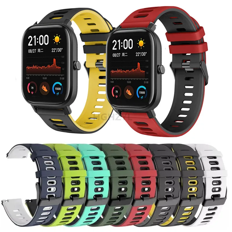 Ремешок силиконовый для Amazfit GTS 2e/GTS2 Mini/GTR 42 мм/47 мм/GTR2/2e/stratos 2/3 спортивный браслет