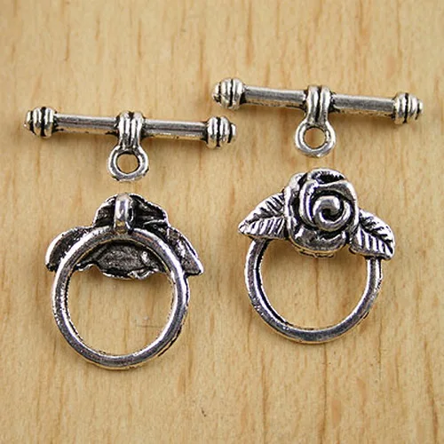 

Tibetan Silver /antiqued copper color flower Toggle Clasp Findings 6sets