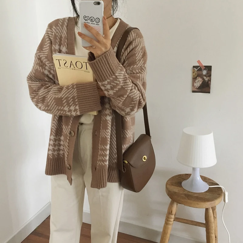Женский однобортный Кардиган с открытым швом винтажный трикотажный жакет в