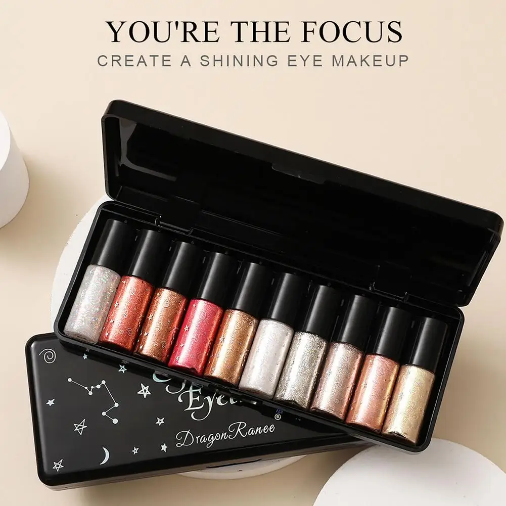 

10Colors/Set Professional Shiny Eye Liners Cosmetics for Women Pigment Silver Rose Gold Color Liquid Glitter Eyeliner Makeup