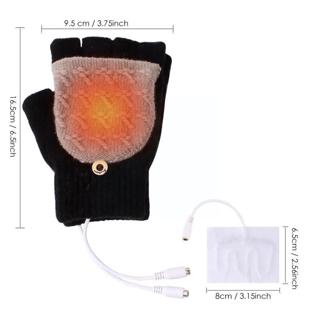 

Heating Gloves Secure USB 5V Hand Warmers Winter Warm Electric Mittens Wool Fingerless Hand Warm Laptop Gloves Half N1D8