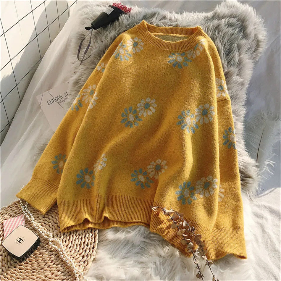 

Autumn Winter Women Sweater Long Sleeve O-Neck Loose Knitwear Women Pullover Korean Fashion External Wear Tops TT1122