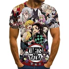 Футболка оверсайз для мужчин и женщин, модная тенниска с 3D принтом аниме рассекающий демонов, уличная одежда, лето