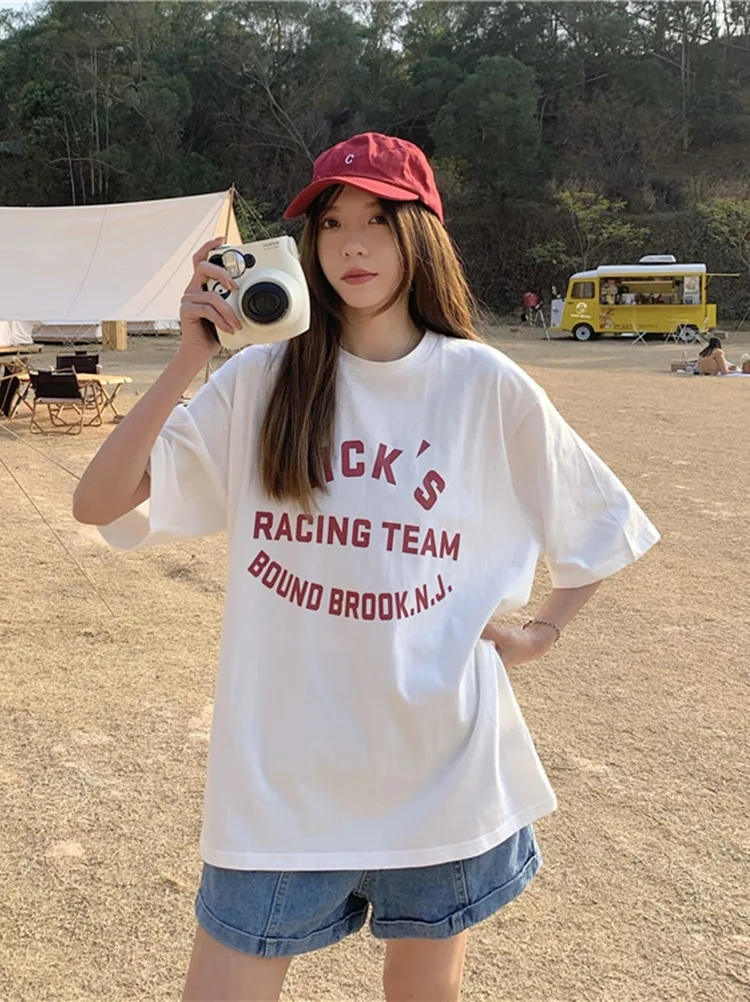 

Summer Korean Version 2021 New Loose Street Style Letter Printing Round Neck Short-sleeved T-shirt Top Women's Clothing