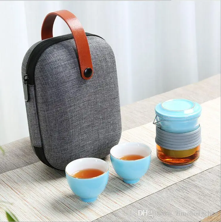 

Ceramic crack cup 1 pot 2 cups glass justice cup tea kettle portable travel kung fu tea set 2021 free shipping