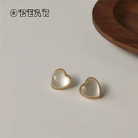 obear 14k real gold plated nordic simple fashion transparent heart crystal stud earrings women birthday gift jewelry