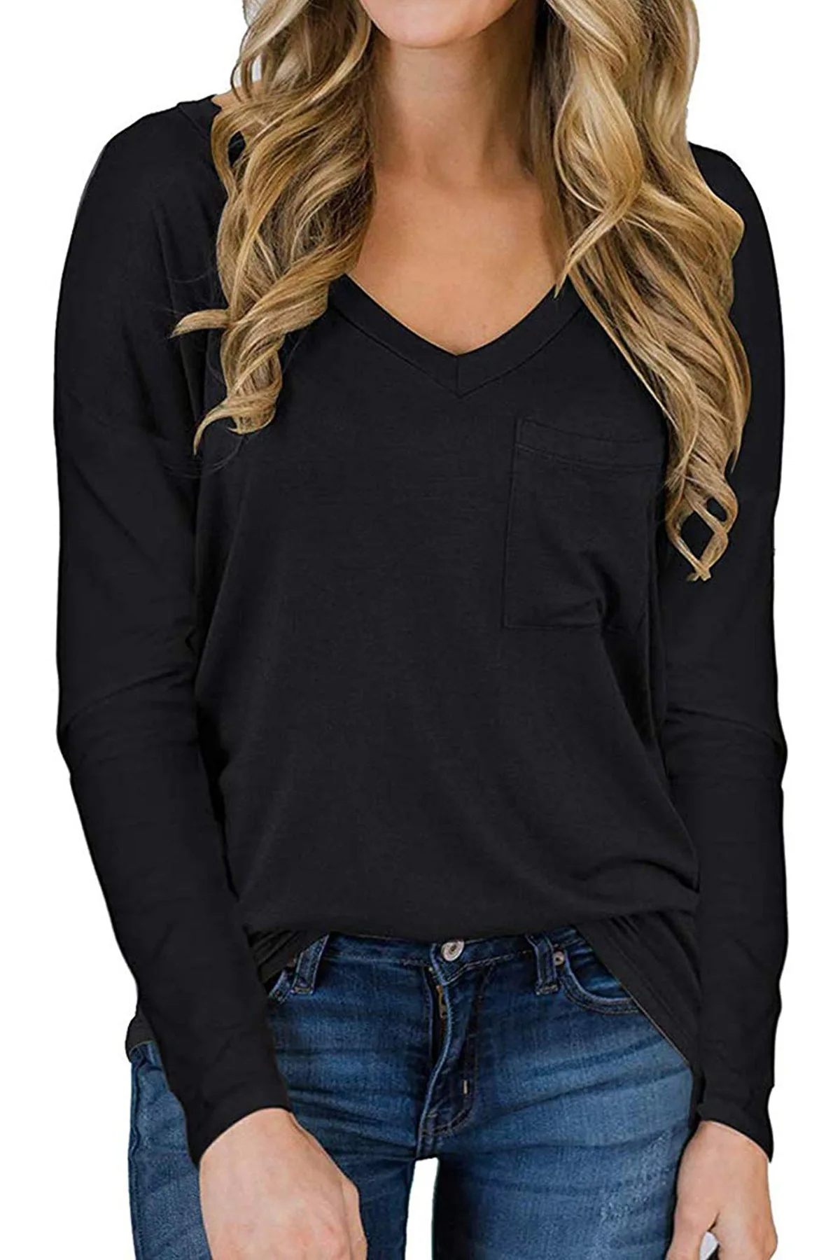 2020 весенняя и осенняя женская футболка свободного кроя с v-образным вырезом