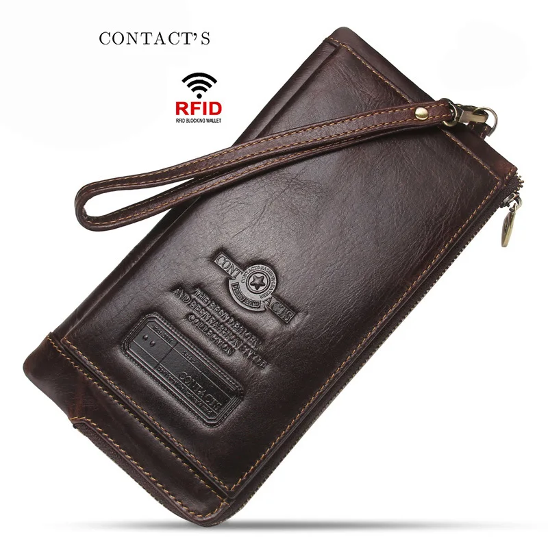 Male Clutch Leather Retro Men Wallet Multifunctional RFID Anti-theft Brush Clutch Card Holder for Men