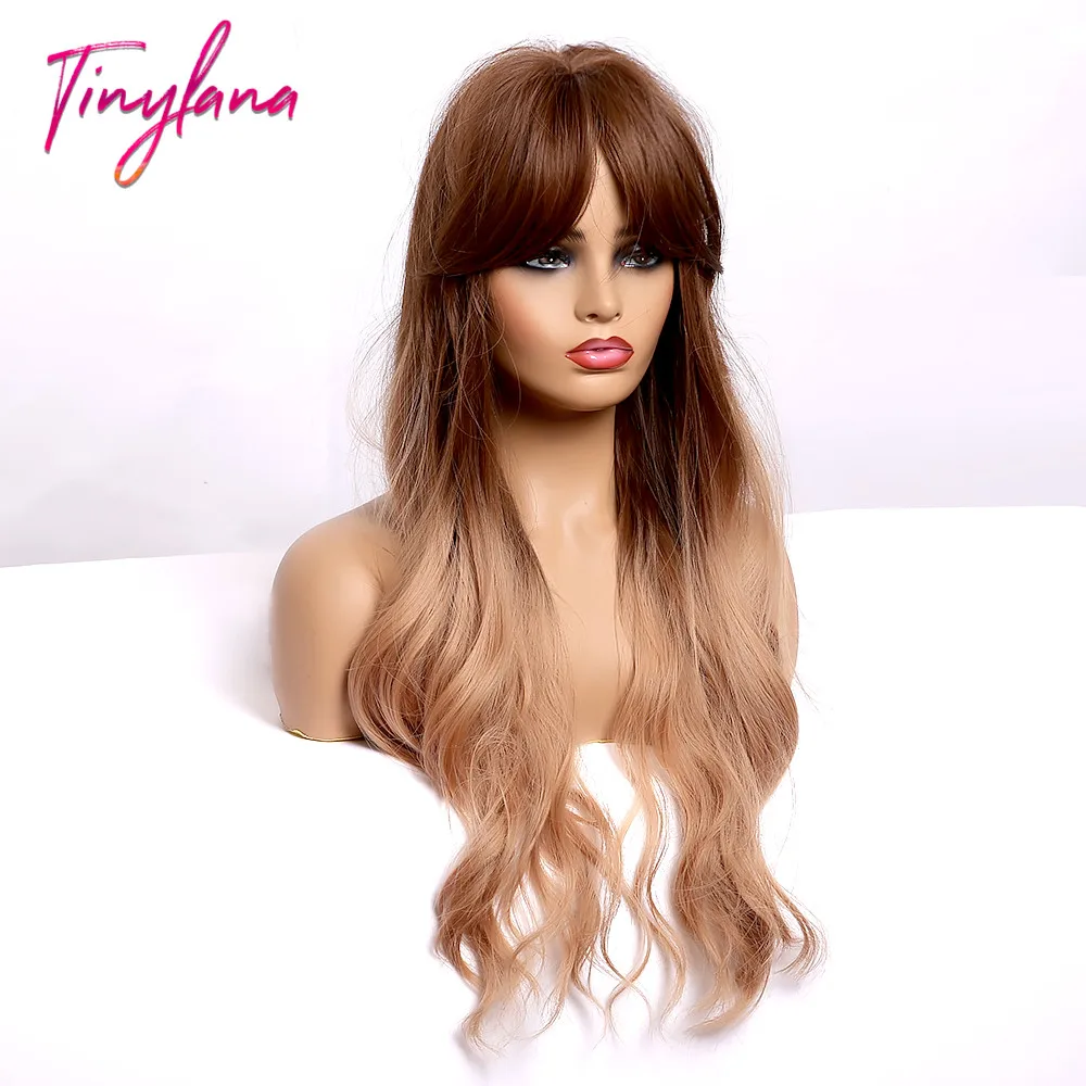 Крошечный LANA Синтетические длинные волнистые Омбре коричневые парики со средней