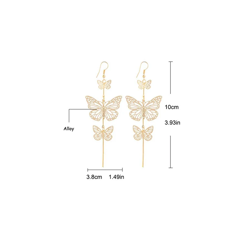 Женские серьги бабочки с двойным бантом длинные кисточки из сплава цветком