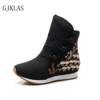 high top wedge sneakers big size kitten heels shoes women ethnic style embroider canvas platform boots womens sneakers fashion