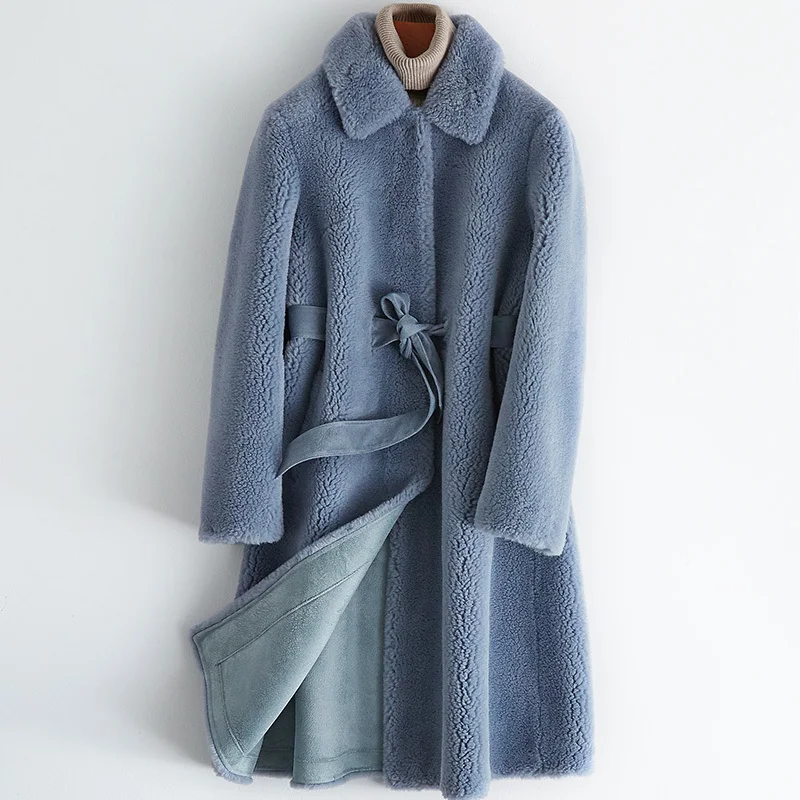 Женская винтажная шерстяная куртка пальто из натурального меха овчины в