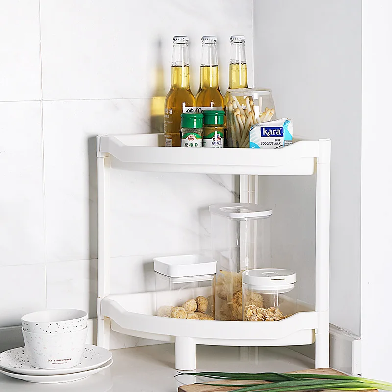 

Kitchen corner shelf floor-to-ceiling multi-layer triangular storage and organization plastic two-story three-story