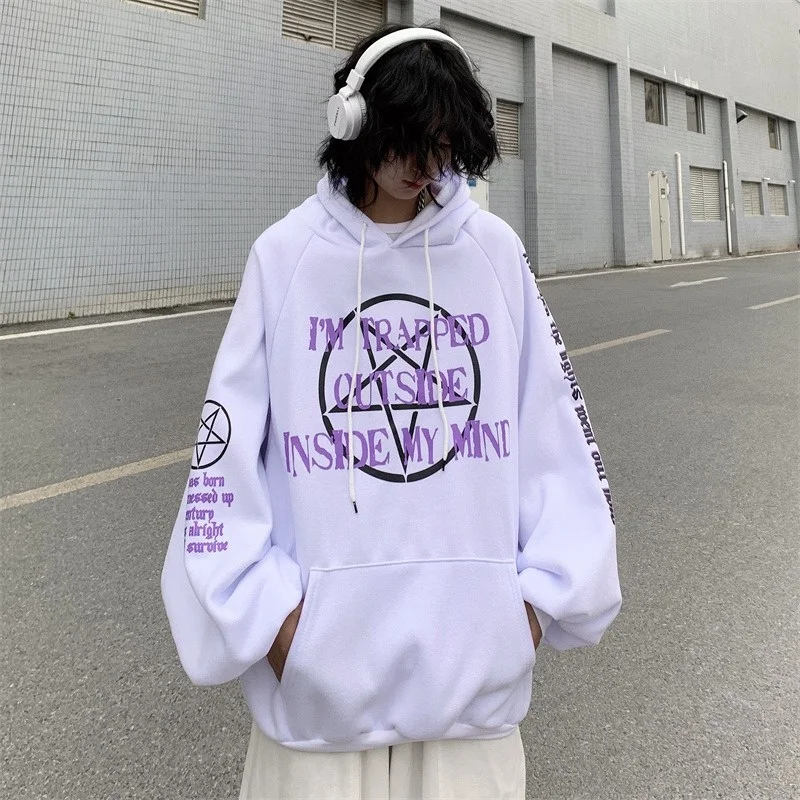 

Women Hoodies White Black Ins Harajuku Letter Printed Plush Thicken Sweater Autumn And Winter Hoodies Women's Top