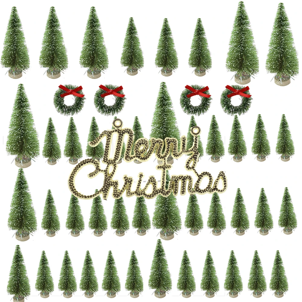 49Pcs/set Mini Christmas Sisal Trees Sign Table Decorations DIY Room Decor Ornaments Home | Дом и сад