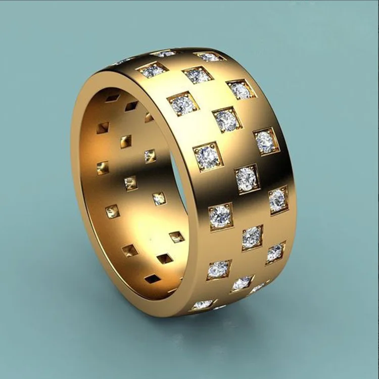 

Fashion Jewelry Rings, Three rows of square zircon rings for women